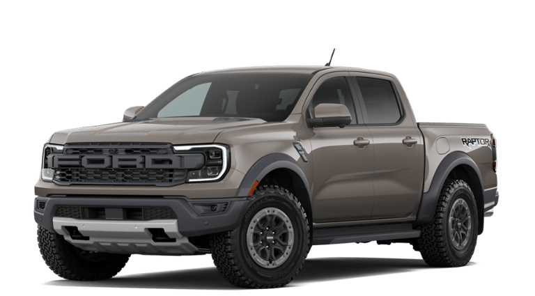 2026 Ford Ranger Raptor in Marsh Gray — front three-quarter view