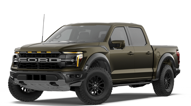 2026 Ford F-150 Raptor in Shelter Green — front three-quarter view